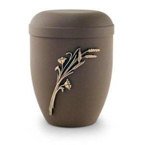 Biodegradable Urn (Brown with Gold Wheat Sheaf Motif)